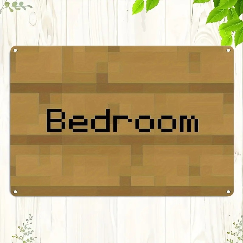 Woodworking Room - ป้ายห้องนอนลายพิกเซลสไตล์วินเทจ | ของตกแต่งผนังโลหะขนาดเล็ก ลายไม้โมเสก ติดตั้งง่ายสำหรับบ้าน ห้องเล่นเกม