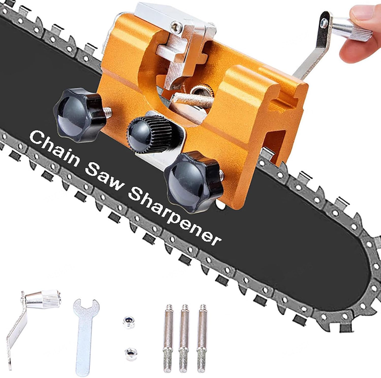 Woodworking Shops - เครื่องลับคมใบเลื่อยโซ่แบบพกพา พร้อมหินเจียร แปรงทำความสะอาด และชุดอุปกรณ์สำหรับงานไม้