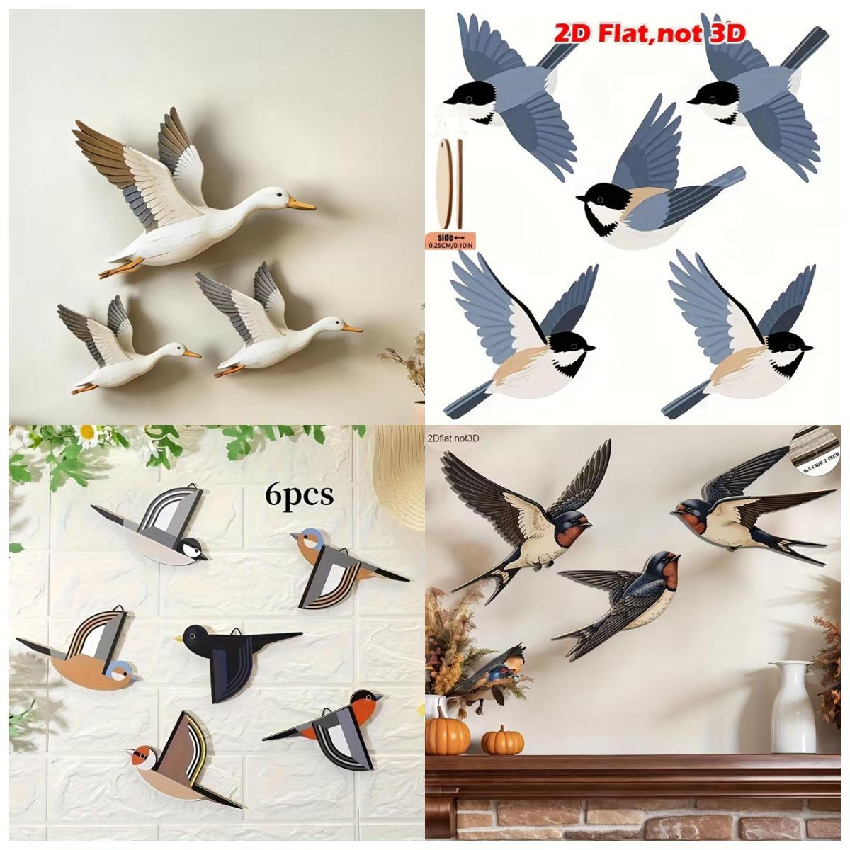 Woodworking Room - ของตกแต่งผนังไม้รูปนกนางแอ่นแบบ 2D พร้อมเทปนาโน ติดตั้งง่ายโดยไม่ต้องเจาะ สำหรับตกแต่งภายในบ้าน