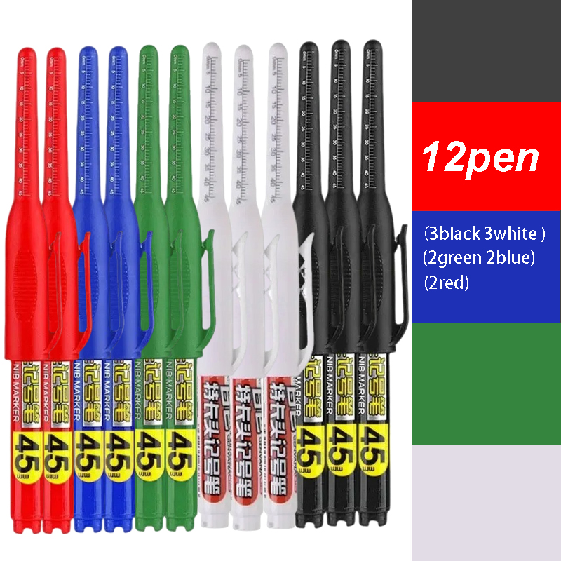 Woodworking Oil - ชุดปากกามาร์กเกอร์หัวยาว 12 ชิ้น, ปากกามาร์กเกอร์งานไม้แบบน้ำมันพิเศษสำหรับเซรามิก, หัวปากกาขนาด 45