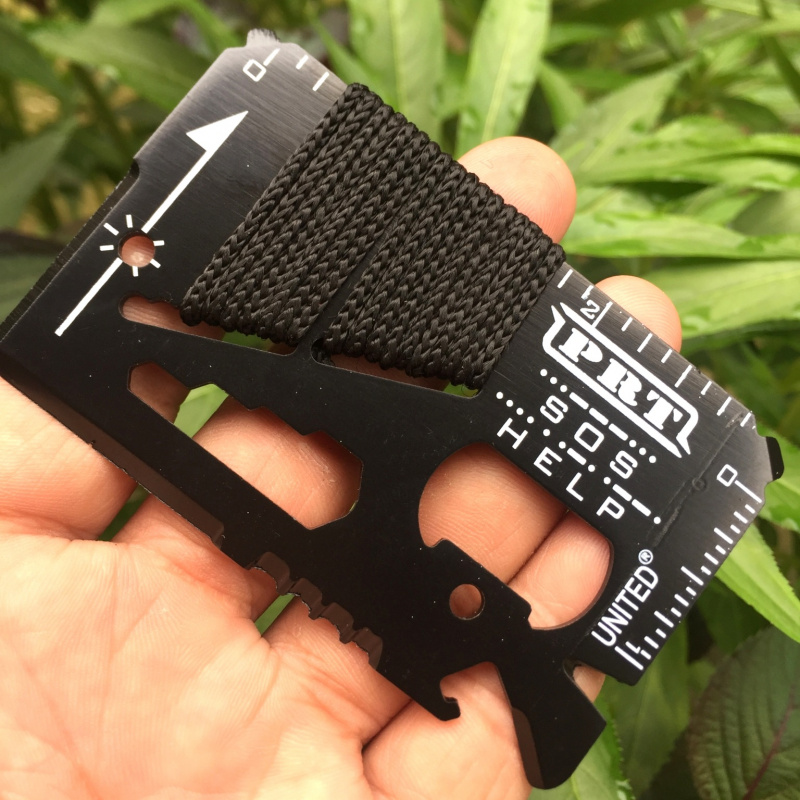 Card Scraper Steel - มีดอเนกประสงค์สแตนเลสสำหรับการช่วยเหลือพร้อมสายพาราคอร์ดสำหรับอุปกรณ์แคมป์ปิ้งและเครื่องมือเอาตัวรอดกลางแจ้ง